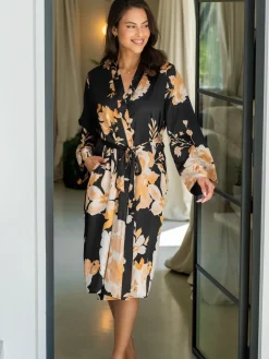 Dusk Printed Satin Midi Dressing Gown*Pour Moi Sale