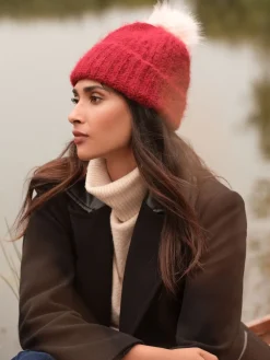 Red and Pink Constrast - Cosy Pom Hat*Love & Roses Online