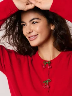 Red Cherry Buttons - Gebreid vest met ronde hals*Next Hot