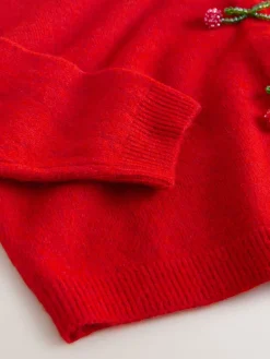 Red Cherry Buttons - Gebreid vest met ronde hals*Next Hot