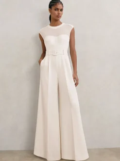 Alba Sheer-Panel Wide-Leg Belted Jumpsuit*Reiss Hot