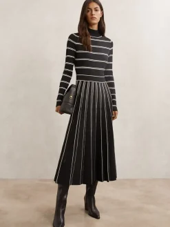 Amber Stripe Pleated Knitted Midi Dress*Reiss Best