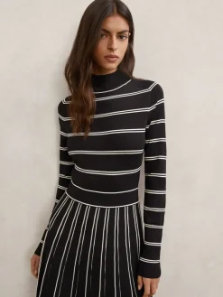 Amber Stripe Pleated Knitted Midi Dress*Reiss Best