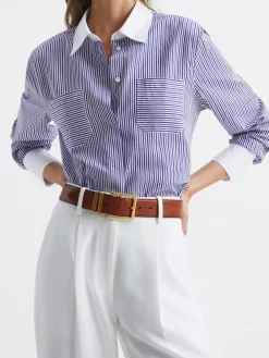 Brompton leren riem met vierkante gesp*Reiss Discount