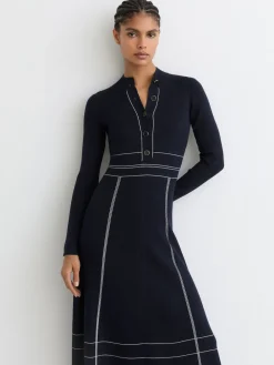 Charlie Contrast-Stitch Knitted Midi Dress*Reiss Discount