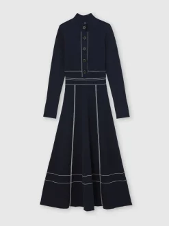 Charlie Contrast-Stitch Knitted Midi Dress*Reiss Discount