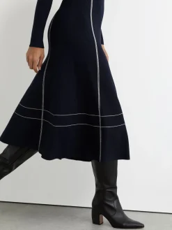 Charlie Contrast-Stitch Knitted Midi Dress*Reiss Discount