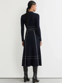 Charlie Contrast-Stitch Knitted Midi Dress*Reiss Discount
