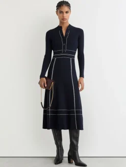 Charlie Contrast-Stitch Knitted Midi Dress*Reiss Discount