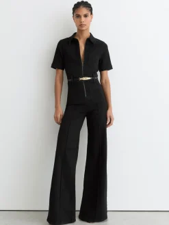 Danie Wide-Leg Zip-Through Denim Jumpsuit*Reiss Hot