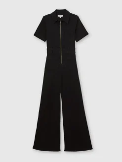 Danie Wide-Leg Zip-Through Denim Jumpsuit*Reiss Hot