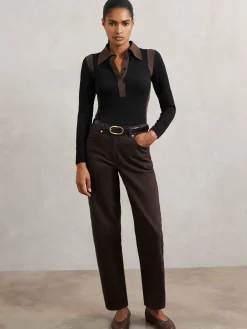 Denise Jersey Colour-Block Collared Shirt*Reiss Outlet