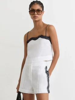 Felicity Linen Scallop-Trim Shorts*Reiss