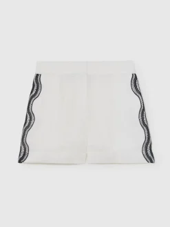 Felicity Linen Scallop-Trim Shorts*Reiss