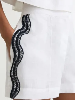 Felicity Linen Scallop-Trim Shorts*Reiss