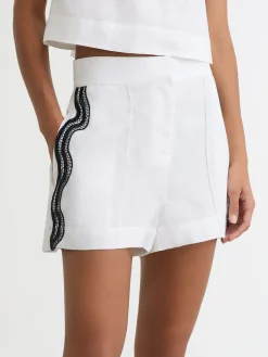 Felicity Linen Scallop-Trim Shorts*Reiss