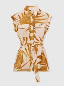 Harri Palm Print Belted Playsuit*Reiss New