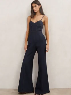 Macey Wide-Leg Bustier Denim Jumpsuit*Reiss Sale