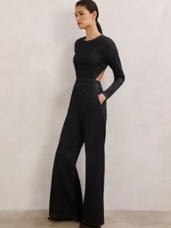 Sanata Wide-Leg Open-Back Denim Jumpsuit*Reiss Outlet