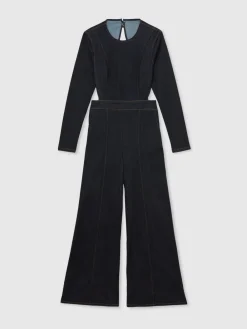 Sanata Wide-Leg Open-Back Denim Jumpsuit*Reiss Outlet