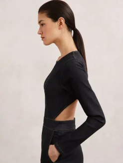 Sanata Wide-Leg Open-Back Denim Jumpsuit*Reiss Outlet