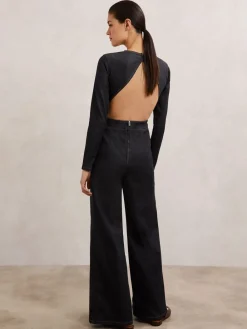Sanata Wide-Leg Open-Back Denim Jumpsuit*Reiss Outlet