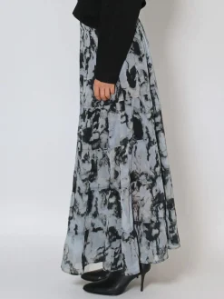 Citrine Tiered Maxi Skirt In Dark Abstract Print*Religion Outlet