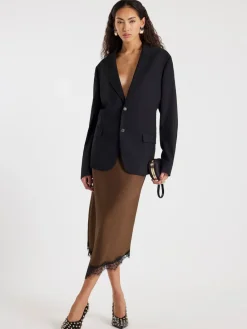 Asymmetric Lace Trim Satin Skirt*River Island