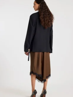 Asymmetric Lace Trim Satin Skirt*River Island