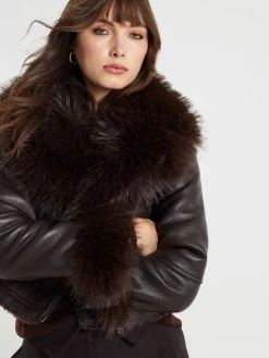 Faux Fur Collar Cropped Biker Jacket*River Island Hot