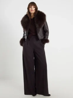 Faux Fur Collar Cropped Biker Jacket*River Island Hot