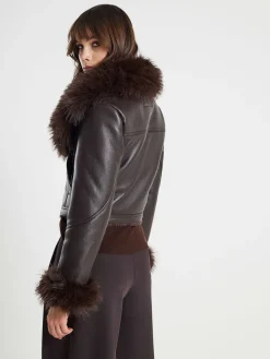 Faux Fur Collar Cropped Biker Jacket*River Island Hot