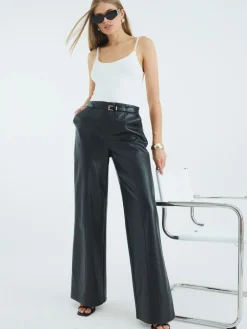 Faux Leather Belted Wide Leg Trousers*River Island Hot