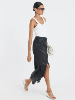 Faux Leather Twist Side Midi Skirt*River Island