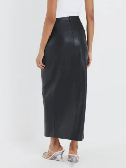 Faux Leather Twist Side Midi Skirt*River Island