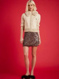 Nephthys Collab Champagne Faux Fur Collar Cardigan*River Island Clearance