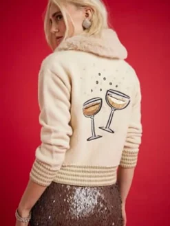 Nephthys Collab Champagne Faux Fur Collar Cardigan*River Island Clearance
