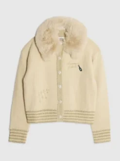 Nephthys Collab Champagne Faux Fur Collar Cardigan*River Island Clearance