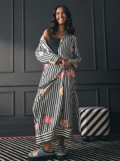 Flower Power Stripe Satin Robe*Rockett St George