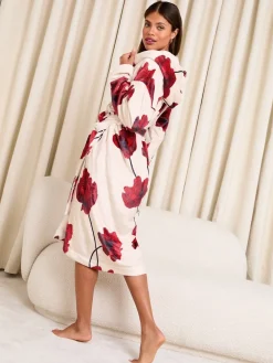 Rode en Crème rozenprint - Super Knusse Midi Badjas*Lipsy Clearance