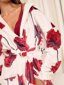 Rode en Crème rozenprint - Super Knusse Midi Badjas*Lipsy Clearance