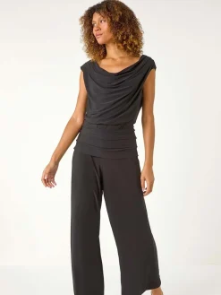 Cowl Neck Ruched Stretch Jumpsuit*Roman Outlet