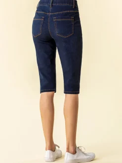 knielange stretch pedaalduwshorts van denim*Roman Outlet
