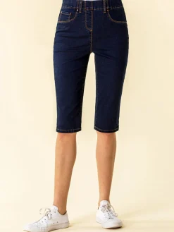 knielange stretch pedaalduwshorts van denim*Roman Outlet