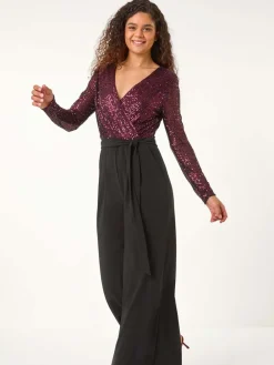 Pailletten wikkel V-hals stretchy Jumpsuit*Roman Sale