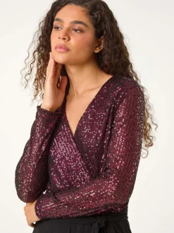 Pailletten wikkel V-hals stretchy Jumpsuit*Roman Sale