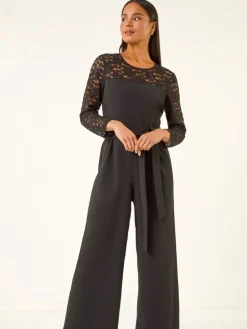 Petite Lace Contrast Stretch Jumpsuit*Roman Discount