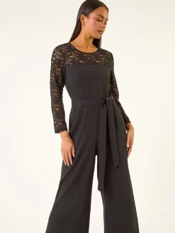 Petite Lace Contrast Stretch Jumpsuit*Roman Discount