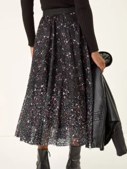 Printed Lace Overlay Skirt*Roman