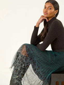 Printed Pleat Mesh Skirt*Roman Outlet